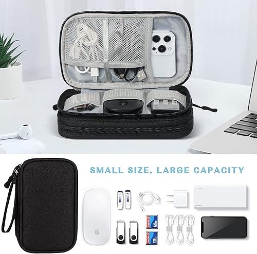 Vista 7 de FYY Organizador electrónico, organizador de cables de viaje, bolsa de transporte para accesorios electrónicos, portátil, impermeable, doble capa