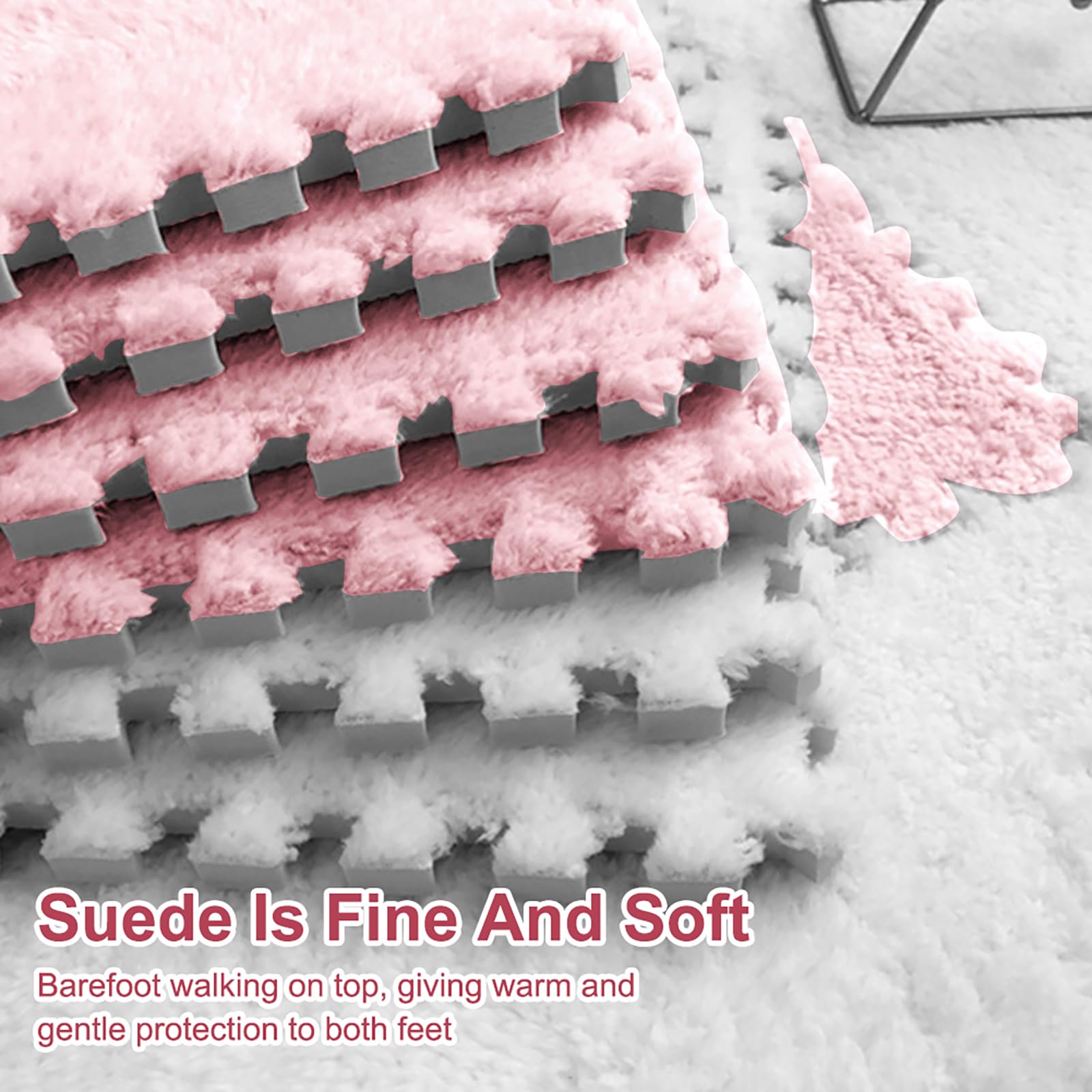 12 Pezzi Tappeto Puzzle in EVA, Tappeti Puzzle in Peluche Interconnessi, 30x30cm Tappeto Gioco Antiscivolo per Camera da Letto, Soggiorno e Cameretta Bambini (Rosa Chiaro)