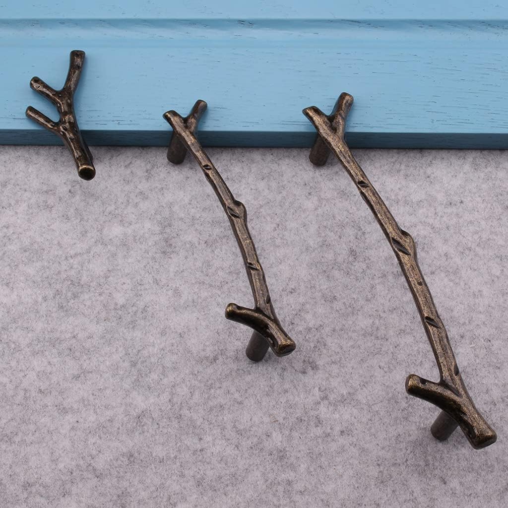Branch Knob 6pcs Bronze Vintage Tree Twig Cabinet Knobs Pull Handles with 2 Sizes Screws,Zinc Alloy Drawer Handle for Mountain House Kitchen Cupboard (Length 6.4"/Hole Distance 5", Bronze)