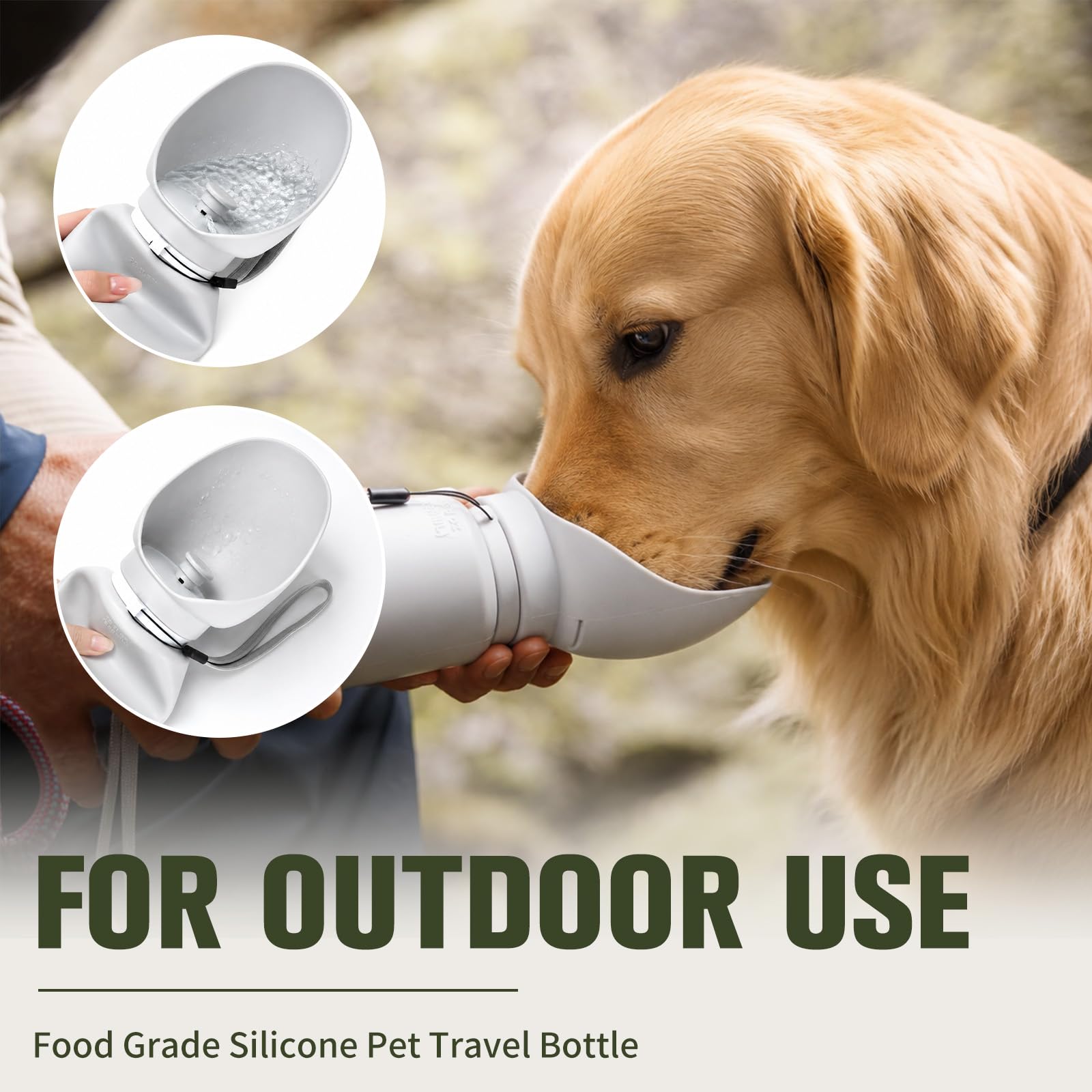 kissleaf Bouteille d'eau portable pour chien, pliable, pour promenades et | Bouteille d'eau de voyage pliable pour chien, taille 550 ml, silicone de qualité alimentaire, design Flow-Back et étanche