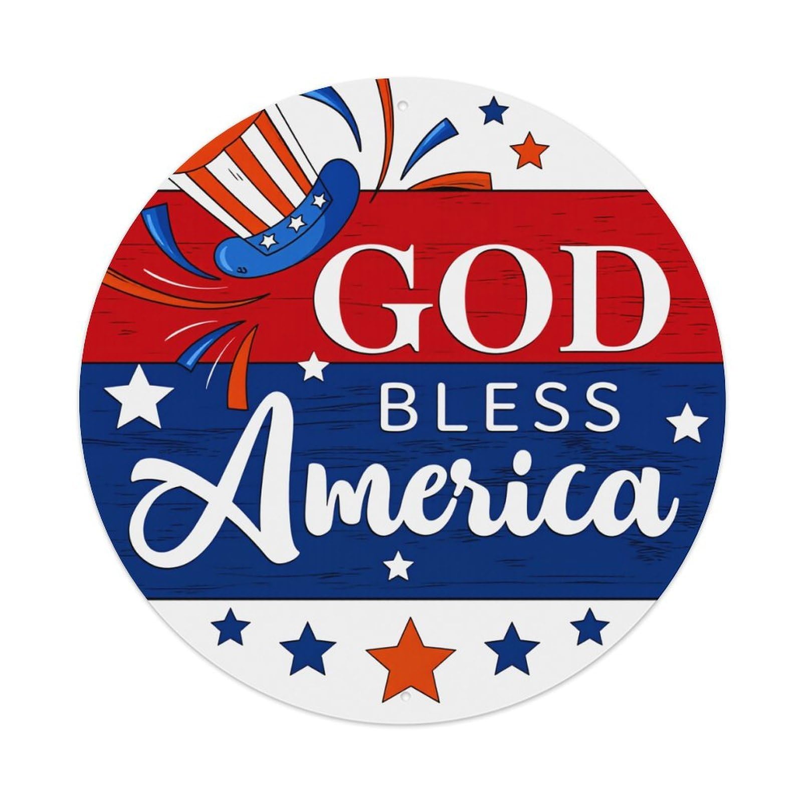 God Bless America Patriotic Stars And Stripes Hat Round Vintage Tin Sign,Retro Wall Art,Metal Poster for Home, Bar, Garage, Cafe, Rustic Indoor & Outdoor Decor, 8x8 Inches