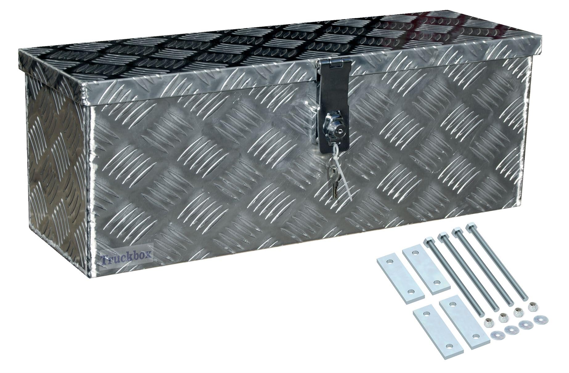TRUCKBOX D025 + inkl. Montagesatz MON301 Deichselbox, Werkzeugbox, Alu Riffelblech, Alubox, Staukasten, Anhängerkiste - ca. 24 Liter Edelstahlhaus GmbH, Truckbox-D025+MON301