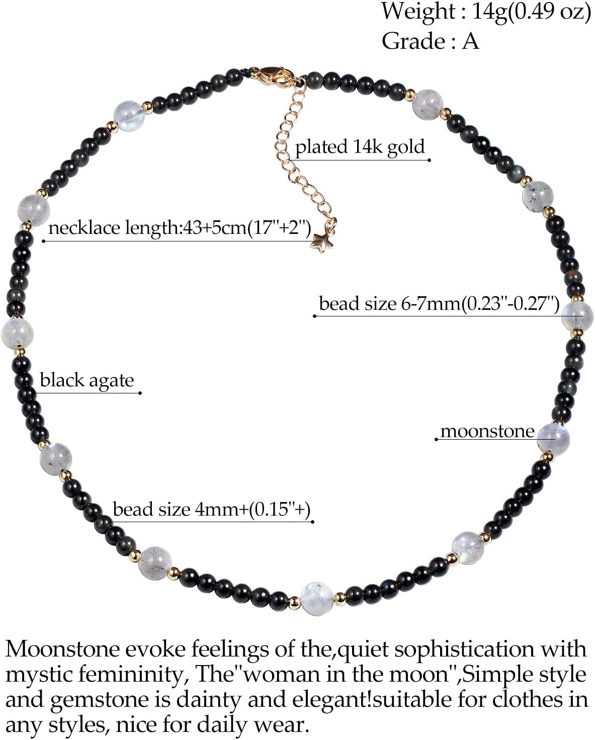 Jewever Moonstone/Black Obsidian Choker Necklace for Women Crystals and Healing Stones Reiki Gemstone Beads Necklaces Jewelry - Image 5