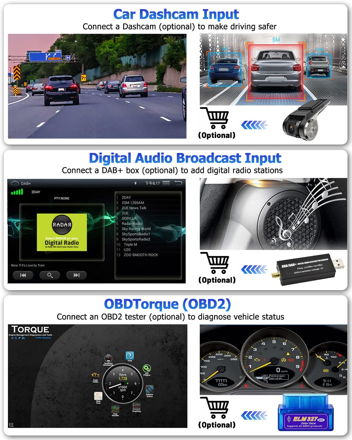 Diagram showing dimensions and rear connections of the Hikity car stereo.