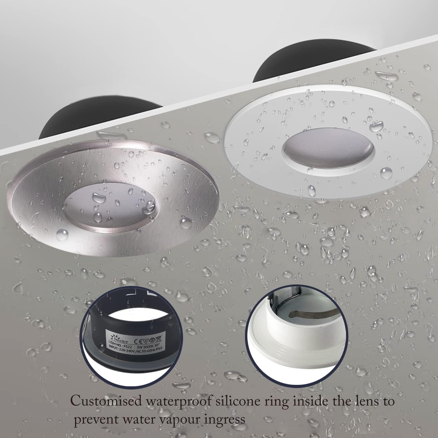 Spot Encastrable IP65, GU10 Downlight Plafond Encastrés à LED étanches Pour Salle de Bain et Cuisine (Ampoule Non Incluse) Trou Φ68mm Lot de 4