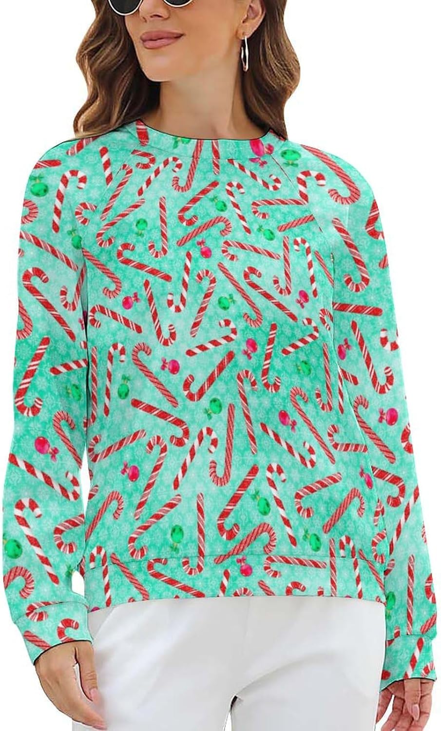 Women's Long Sleeve Sweatshirt Funny Pullover Raglan Round Neck Sweater Tops Knit Sweat Shirts - Image 8