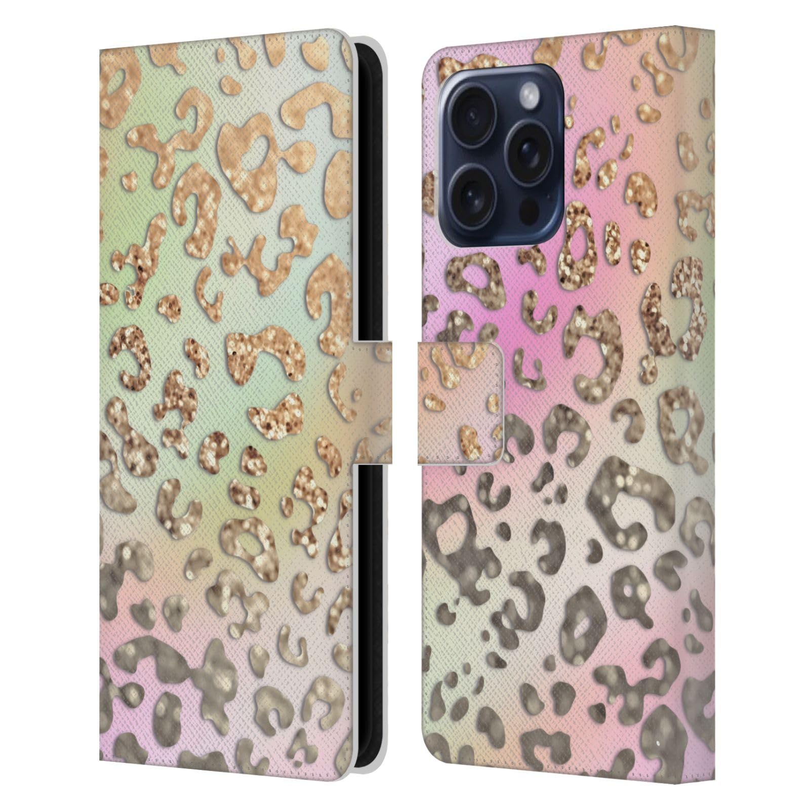 Head Case Designs Officially Licensed Monika Strigel Leopard Dreamland Gold Leather Book Wallet Case Cover Compatible with Apple iPhone 16 Pro Max