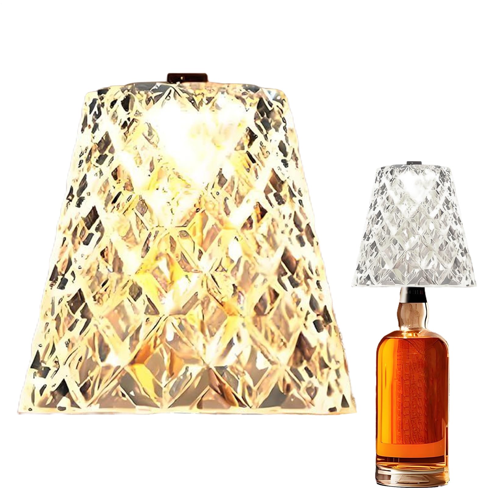 Bottle Lamp - 3 Color Led Wine Bottle Lights - Rechargeable Wireless Bottles Lamp with Crystal Lampshade, Touch Dimming, Suitable for Bar Decoration, Home, Kitchen and Party Lighting