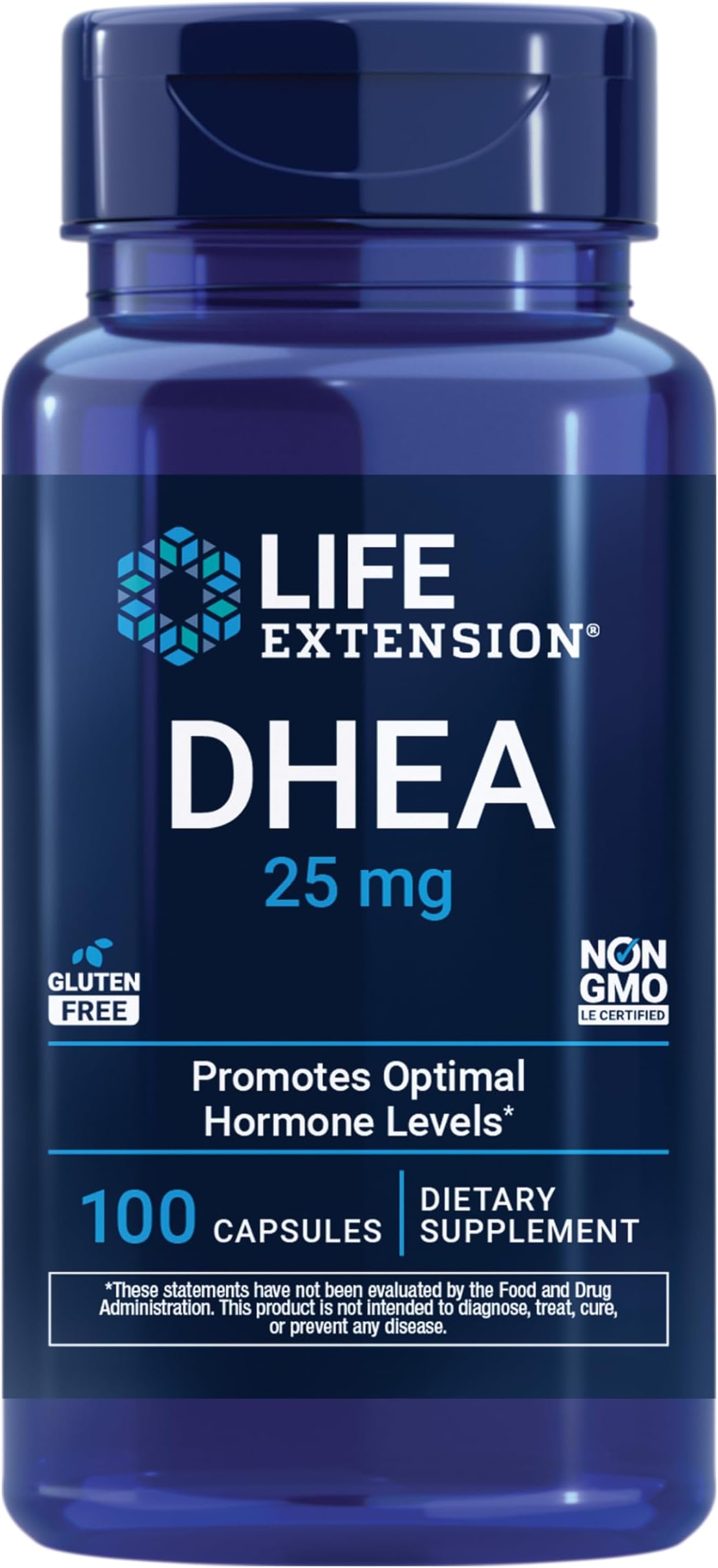 Life Extension DHEA 25 mg – Supplement for Hormone Balance, Immune Support, Sexual Health, Bone & Cardiovascular Health and Anti-Aging and Mood Support – Gluten-Free, Non-GMO – 100 Capsules