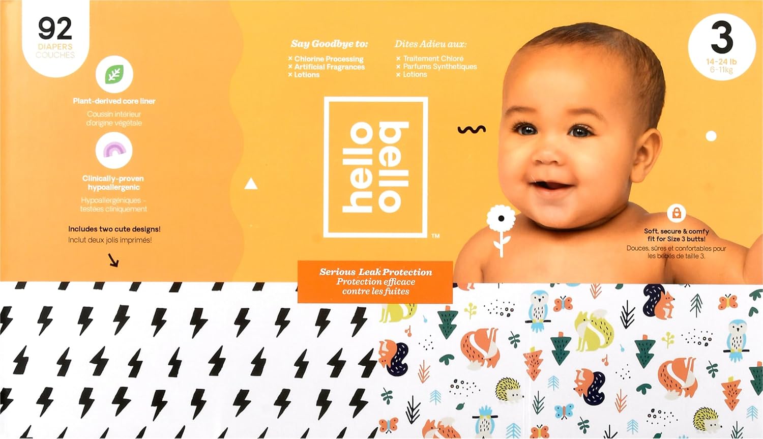 Hello Bello Diapers, Size 3 (14-24 lbs) – 92 Count of Premium Disposable Baby Diapers in Bolt Babes & Woodland Animals Designs – Hypoallergenic with Soft, Cloth-Like Feel Hello Bello Diapers, Size 3 (14-24 lbs) – 92 Count of Premium Disposable Baby Diapers in Bolt Babes & Woodland Animals Designs – Hypoallergenic with Soft, Cloth-Like Feel