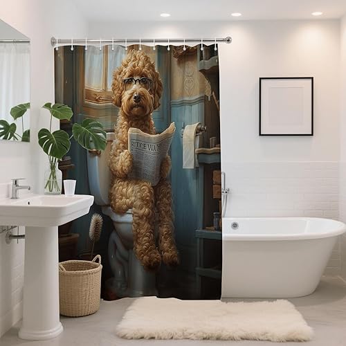 Miniatura 3 de Lindas cortinas de ducha con diseño de perro de peluche, divertidas, estilo retro, decoración de puerta de granero, tela de poliéster, impermeable,
