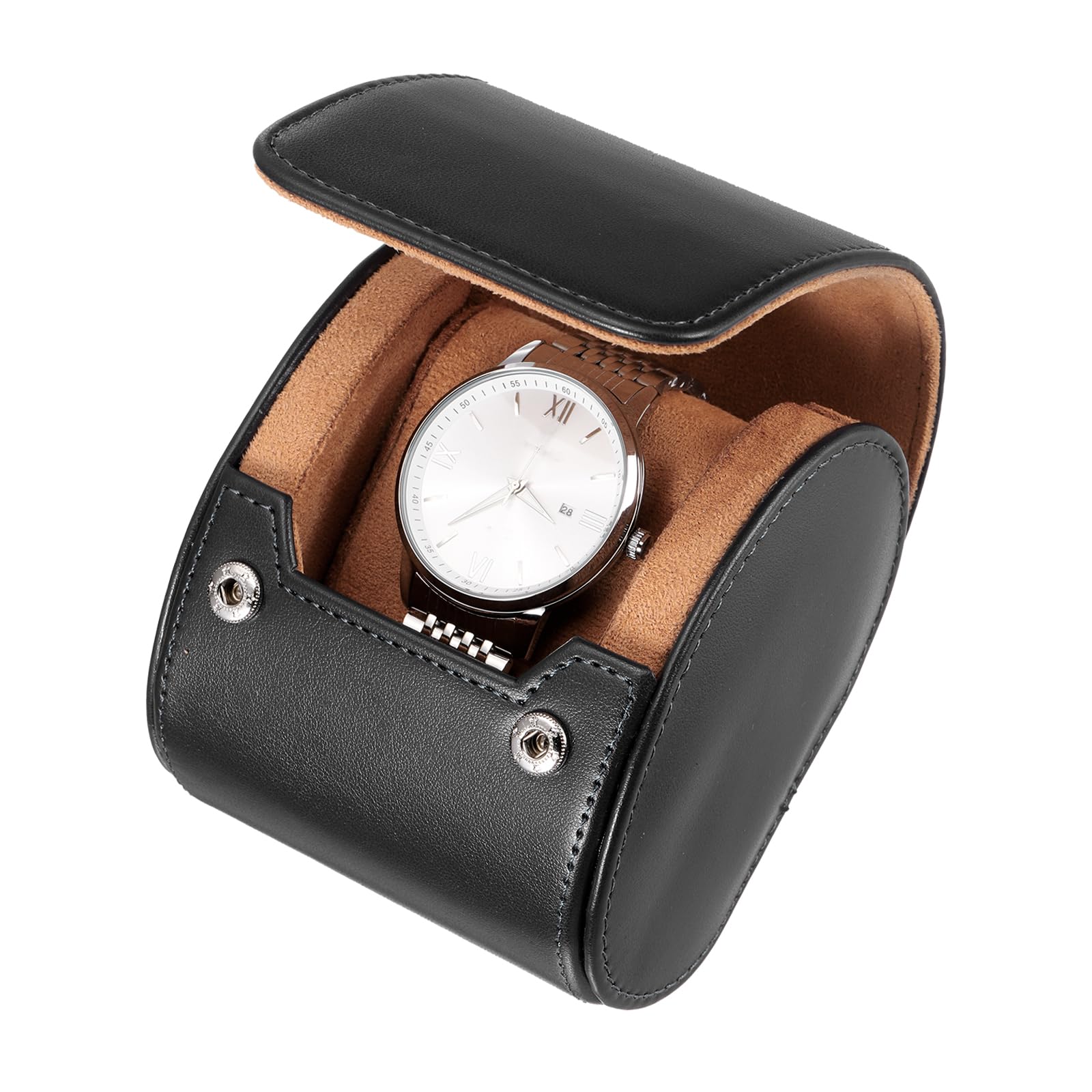 HVMBEUGOS sourcing map Watch Travel Case for Men Leather Watch Roll Travel Case Portable Watch Storage Box for Christmas, Birthday, and Anniversary 1 Slot (Black)