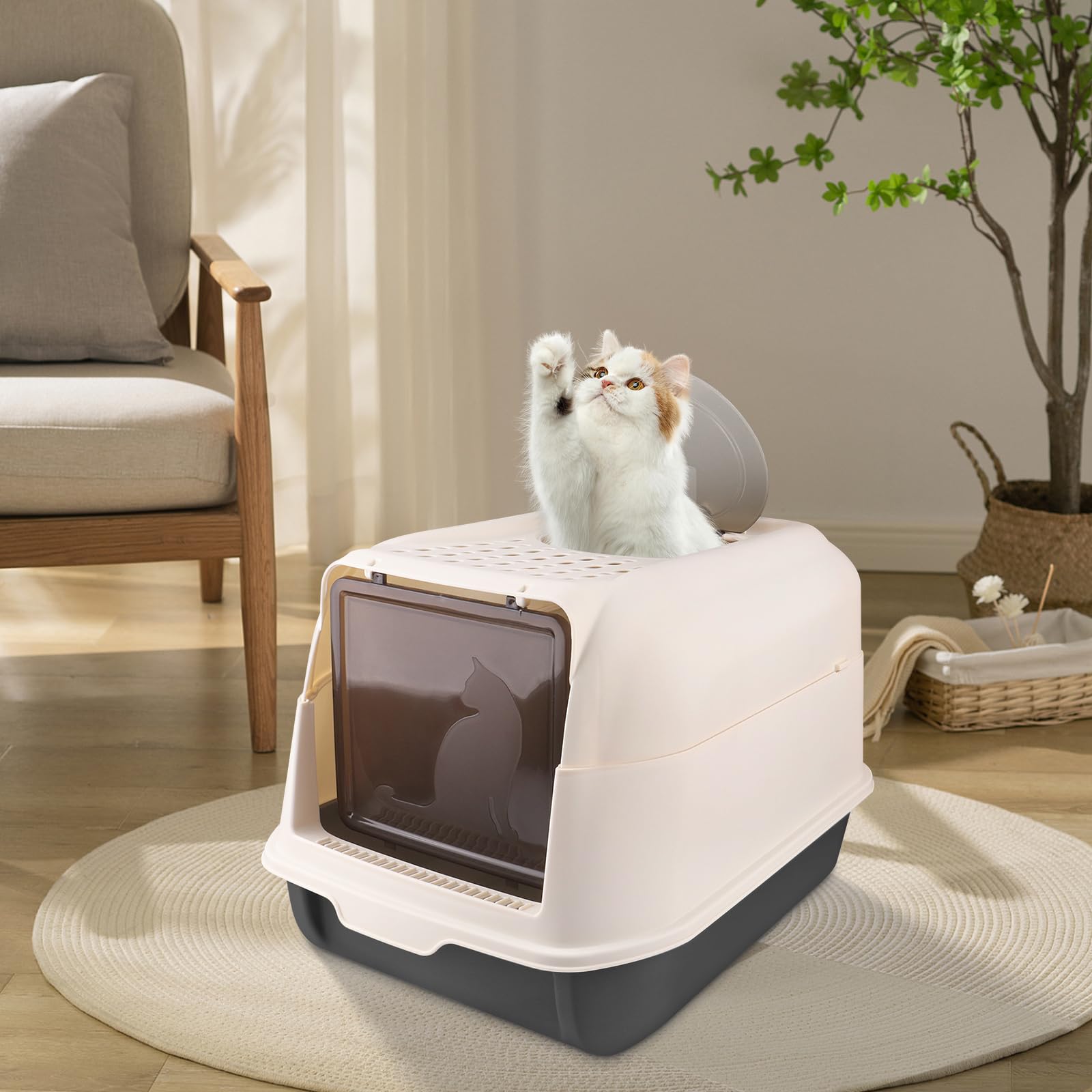 Bac à Litière Fermé pour Chat, Maison de Toilette, Plateau Amovible, Pelle, pour Grand Chat, Capacité de Charge 15 kg,Anti-fuites 36 * 51 * 34 cm-Noir
