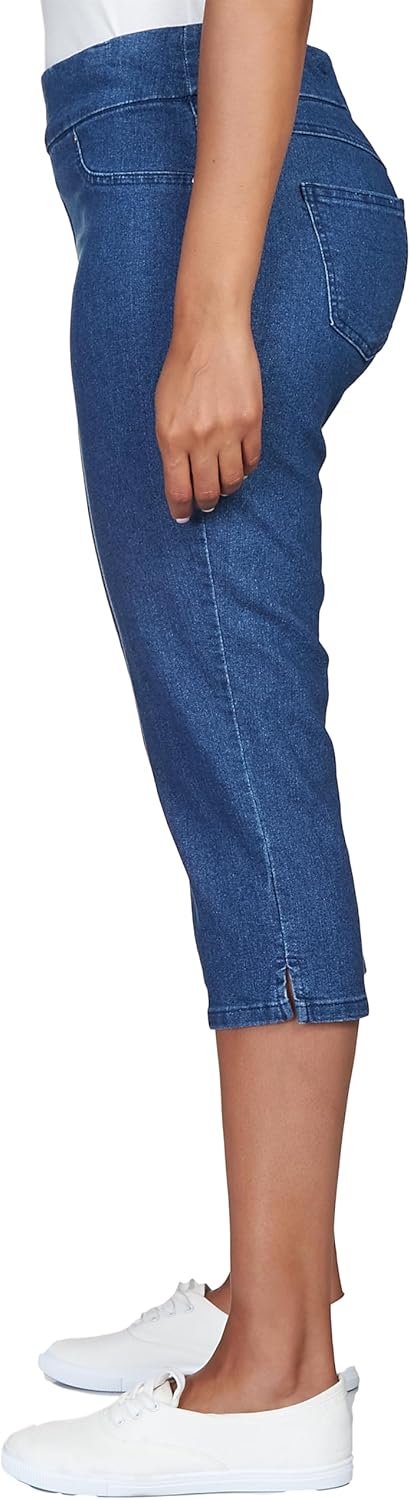 Ruby Rd. Women's Ruby Rd. Womens Mid-Rise Pull-on Straight Extra Stretch Light Weight Denim Capri with Side Splits
