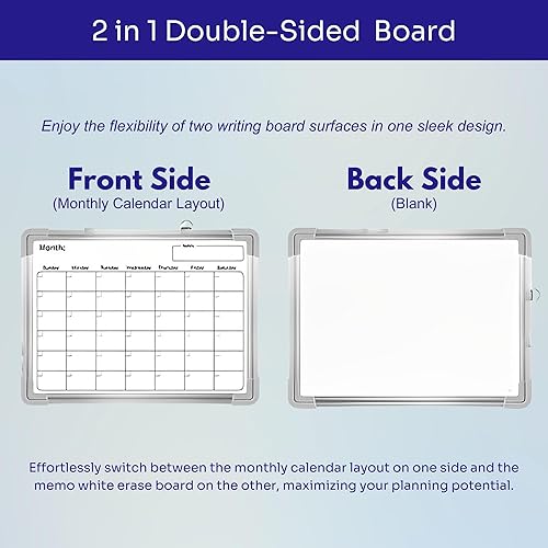Miniatura 2 de Pizarra magnética de borrado en seco de doble cara para pared, pequeña pizarra blanca para calendario mensual y pizarra de borrado en seco, pizarra