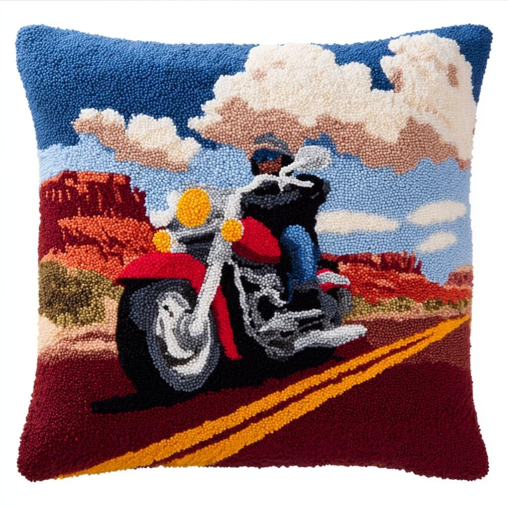 AxiangziK Latch Hook DIY Pillow Kit,Motorcycles Cushion Cover 43X43Cm