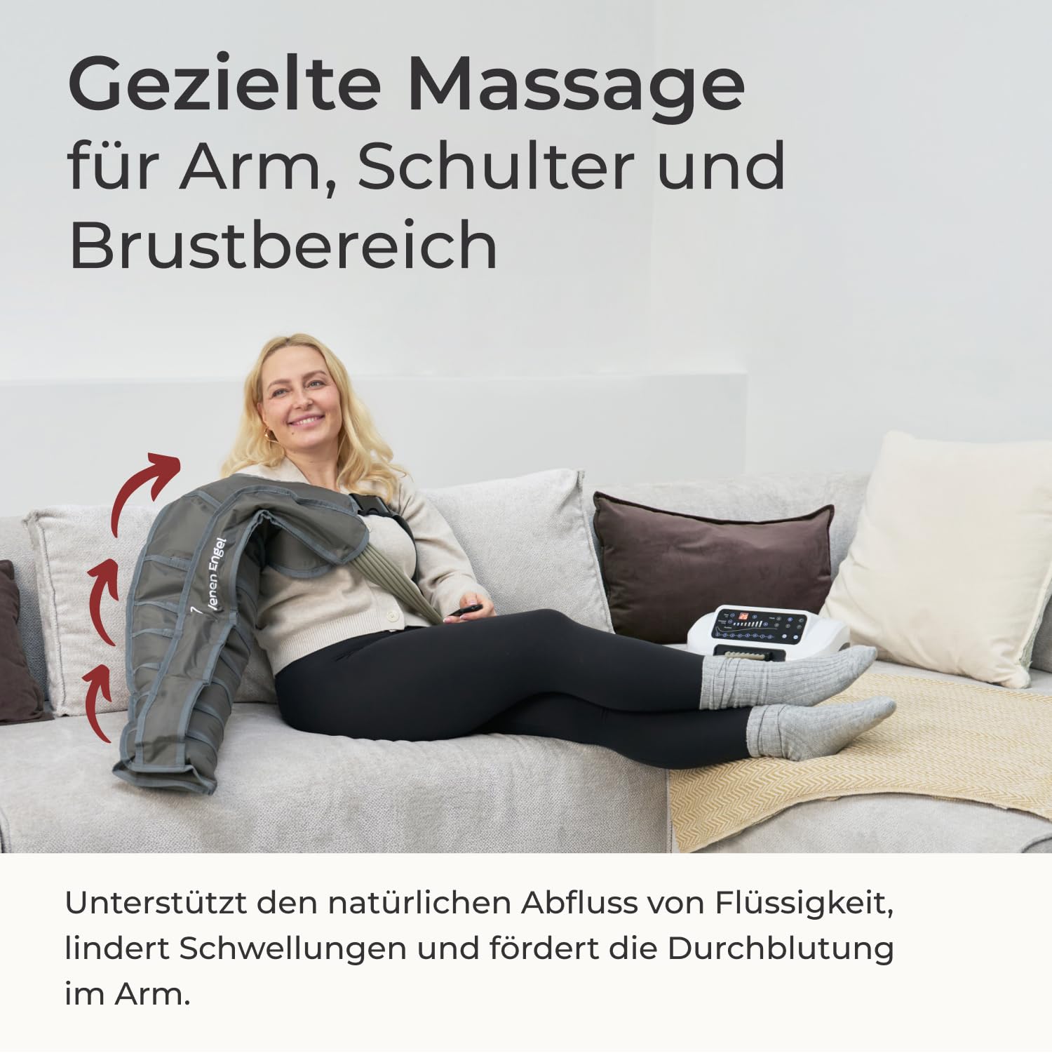 Venen Engel 8 Premium mit Lymph-Flow Arm für den rechten Arm - 8 Luftkammern 6 Massageprogramme fördert die Durchblutung Arme Massagegerät Druckwellen-Massage