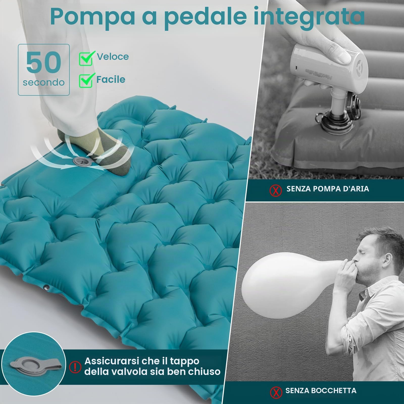 Satisure Materassino impermeabile da campeggio, materassino gonfiabile, materasso da campeggio, per esterni, ultraleggero ad aria con pompa, materassino pieghevole con cuscino, amaca gonfiabile ad