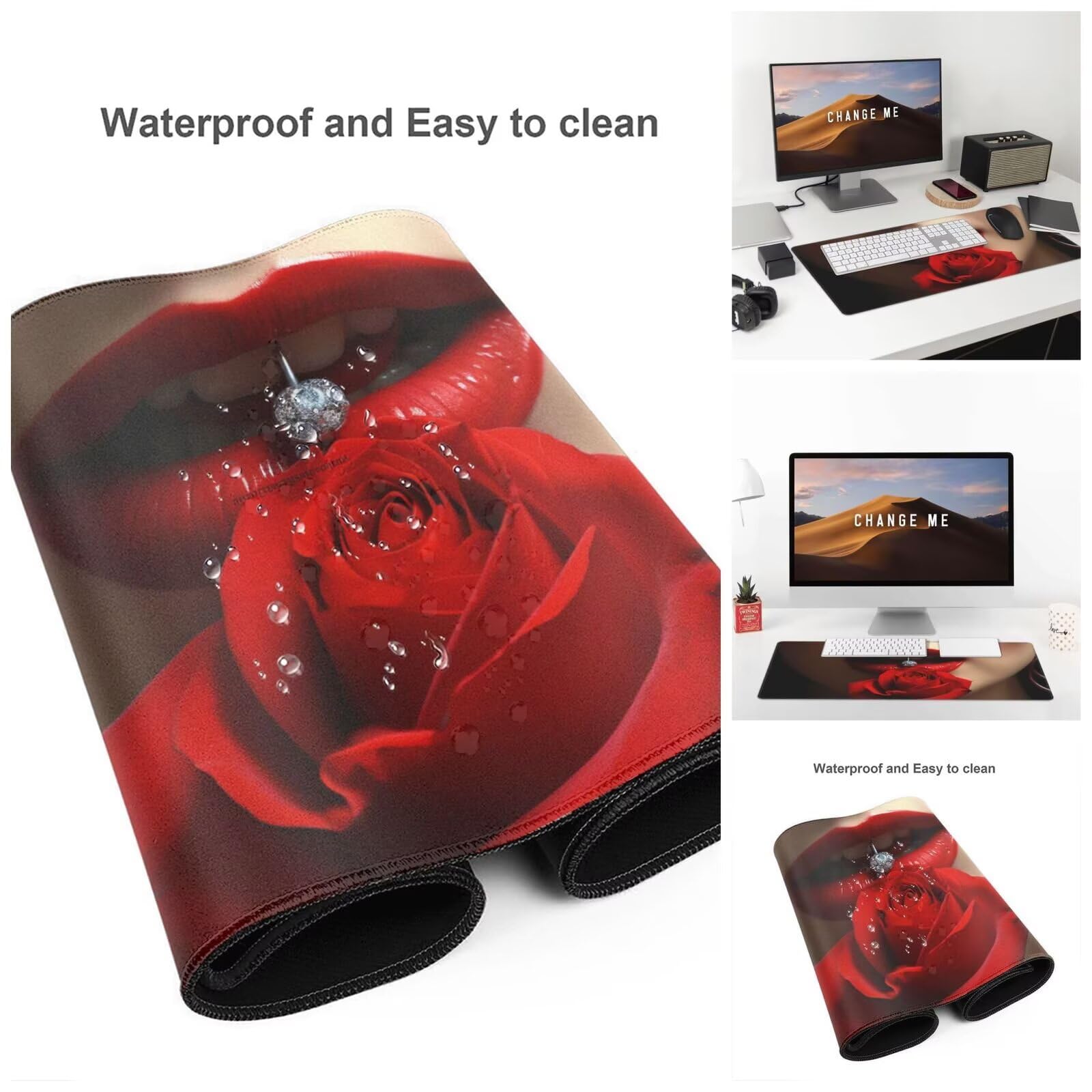 Alfombrilla Ratón Rosa Alfombrilla Ratón XXL 1600 x 800 mm, Sexy Mouse Pad Gaming con Bordes Cosidos, Impermeable Mousepad Base de Goma Antideslizante Duradera, Mouse Pad para Oficina Accesorios Q1012