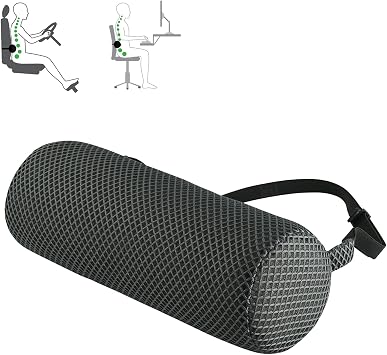 Esme L&H Lumbar Roll Pillow for Lower Back Pain Relief, Breathable 3D Fabric Back Roll Lumbar Support Pillow for Office Chair Car Seat, Lumbar Roll for Chair - Back Support Roll with Elastic Strap
