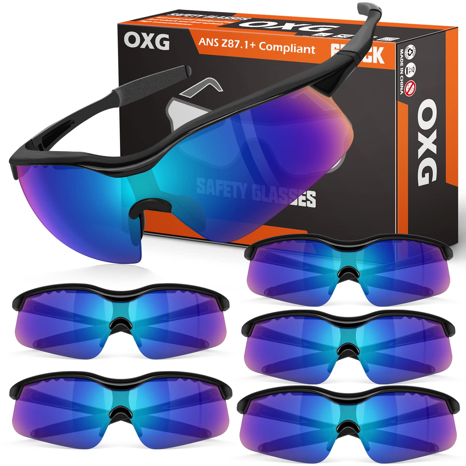 OXG 6 Pack Tinted Safety Glasses for Men Women, Safety Goggles ANSI Z87.1 Protective Eyewear Scratch Resistant Eye Protection