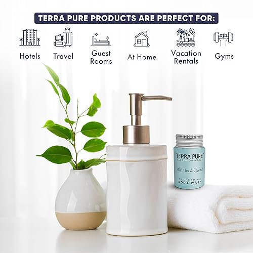 Miniatura 2 de Terra Pure White Tea & Coconut Body Wash, comodidades de hotel tamaño viaje, 1 onza (caja de 100)
