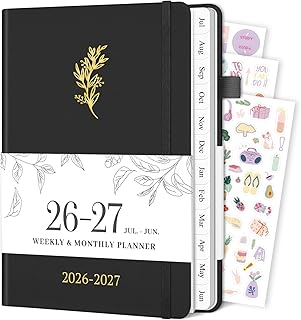 Planner 2026-2027, Weekly and Monthly Planner with Tabs from Jul 2026 - Jun 2027, A5 Hardcover Academic Calendar with Date for School & Office Schedule, 5.8" x 8.3", Black