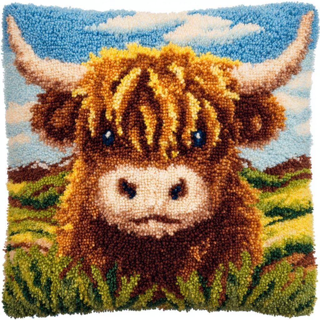 Henypt Latch Hook Cushion Kits, Highland Cattle