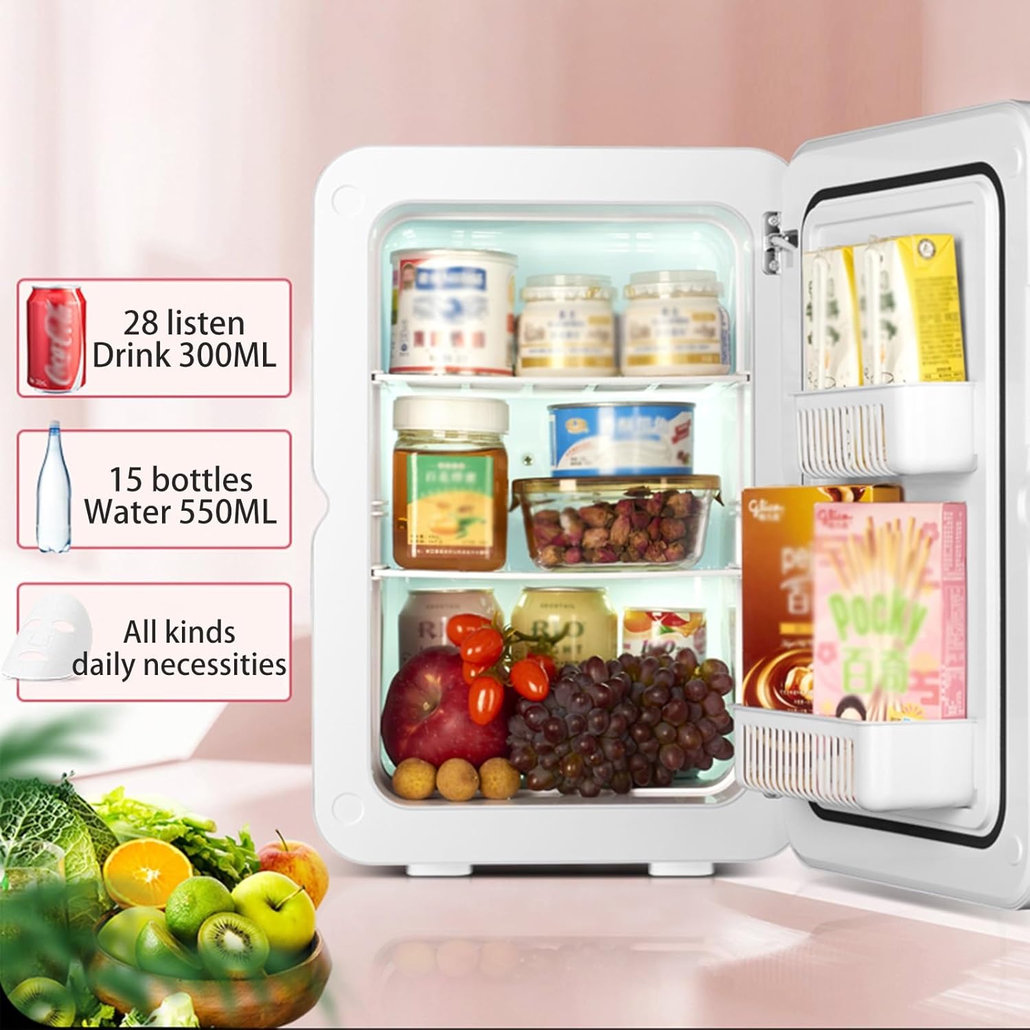 Double Door Mini Refrigerator, Compact Refrigerator, Adjustable Portable Fridge for Apartments, Camping, Travel, Truck, Boat, Office