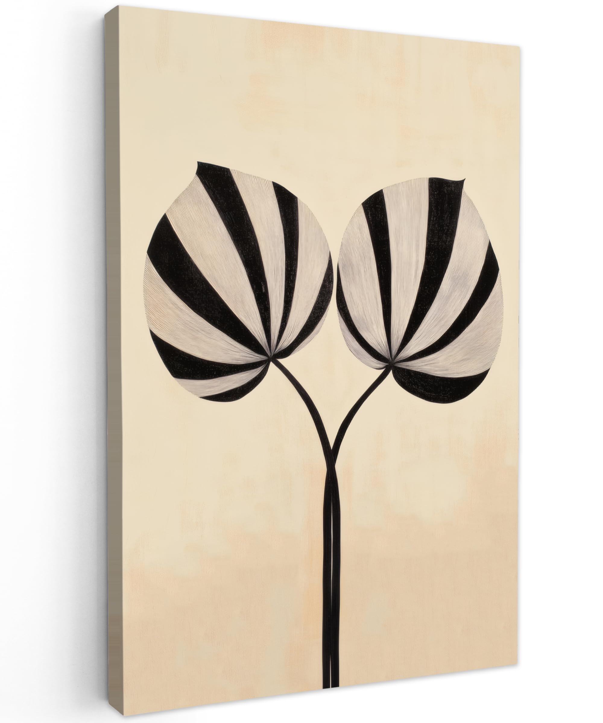 MuchoWow© Canvas Wall Art Work 31"x47" / 80x120 cm House Decoration for Living Room Home Decor Pictures Walls Leaves - Striped - Stem - Beige