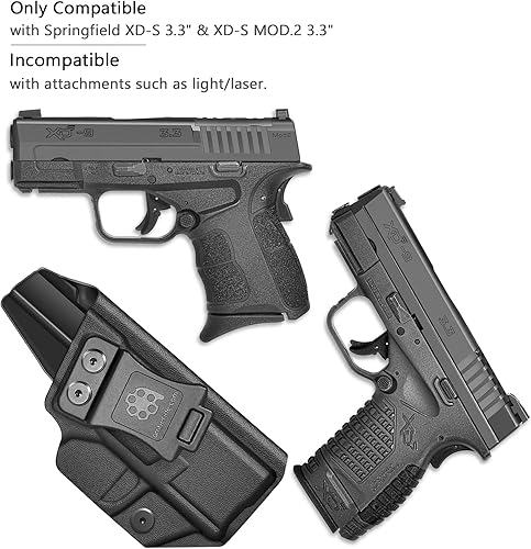 Miniatura 7 de Amberide IWB & OWB KYDEX Funda Ajuste Springfield XD-S 3.3 "y XD-S MOD.2 3.3" Pistola, cintura interior oculto transporte, inclinación ajustable y
