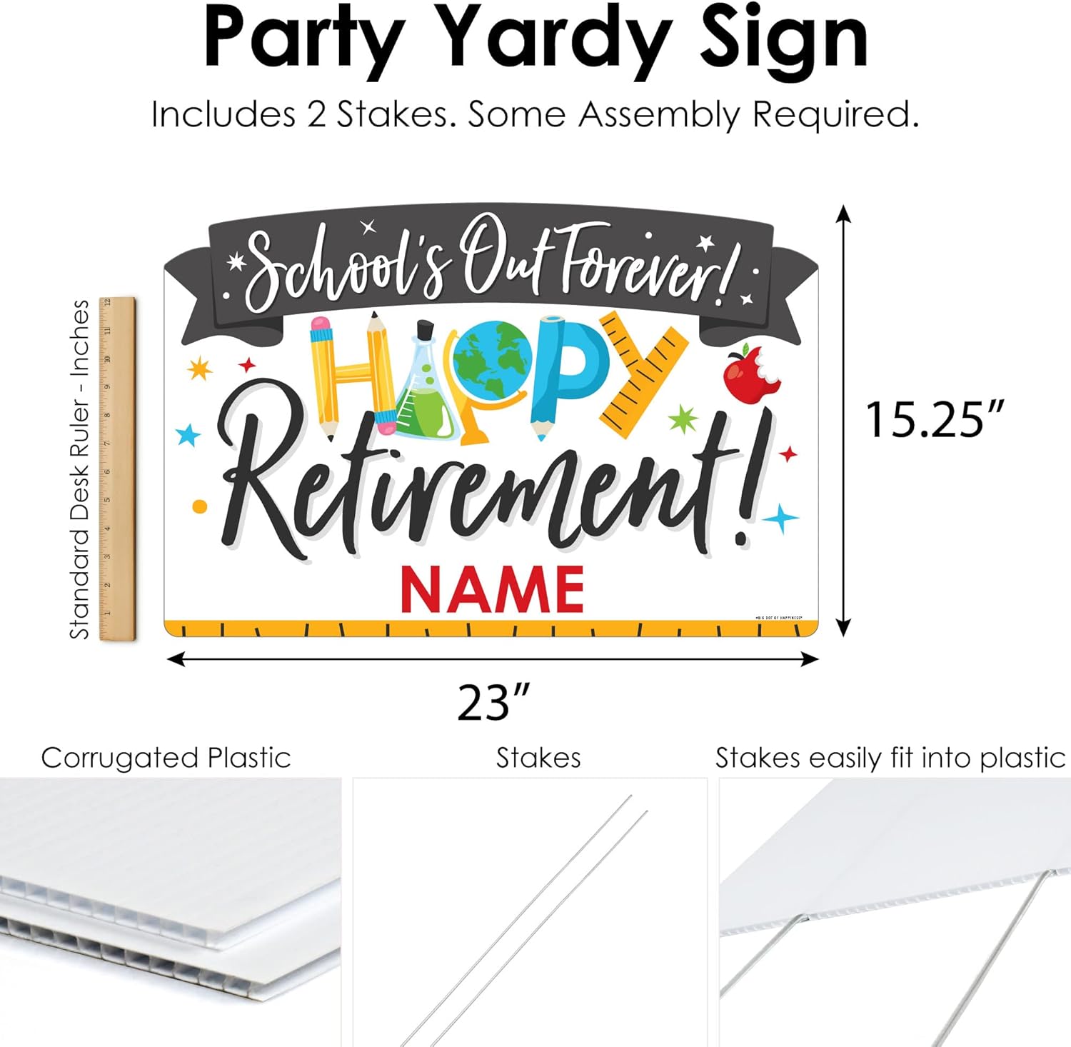 Big Dot of Happiness Personalized Teacher Retirement - Happy Retirement Party Yard Sign Lawn Decorations - Schools Out Forever Custom Name Party Yardy Sign