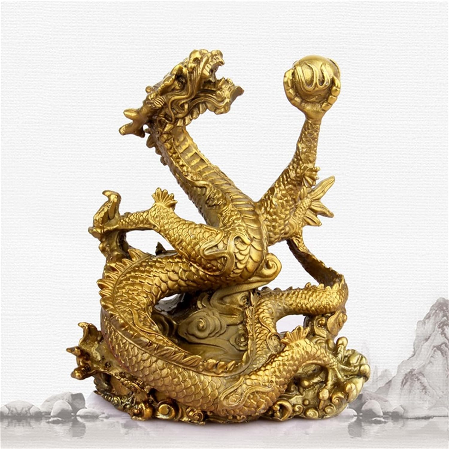 高価値】 雑貨ストア広島2皇龍 五本爪の龍 風水置物 銅製 金メッキ 高