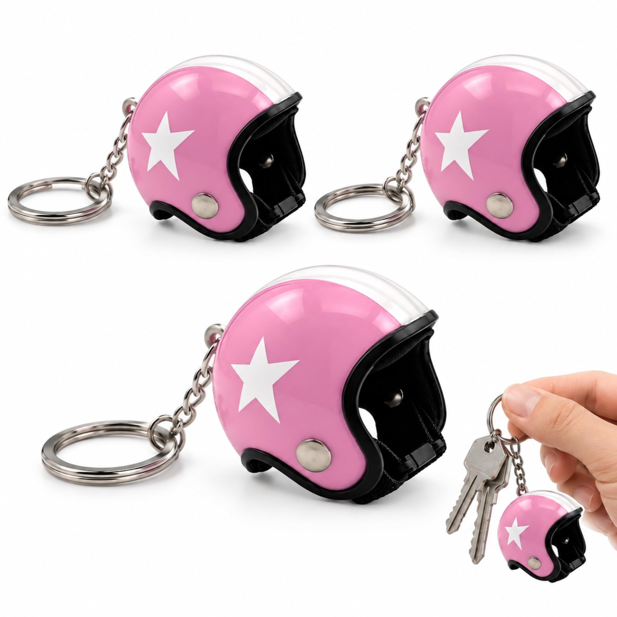 Llavero casco de Moto, Motorcycle Helmet Keychain, Rosa, 3 Unidades - imagen 1