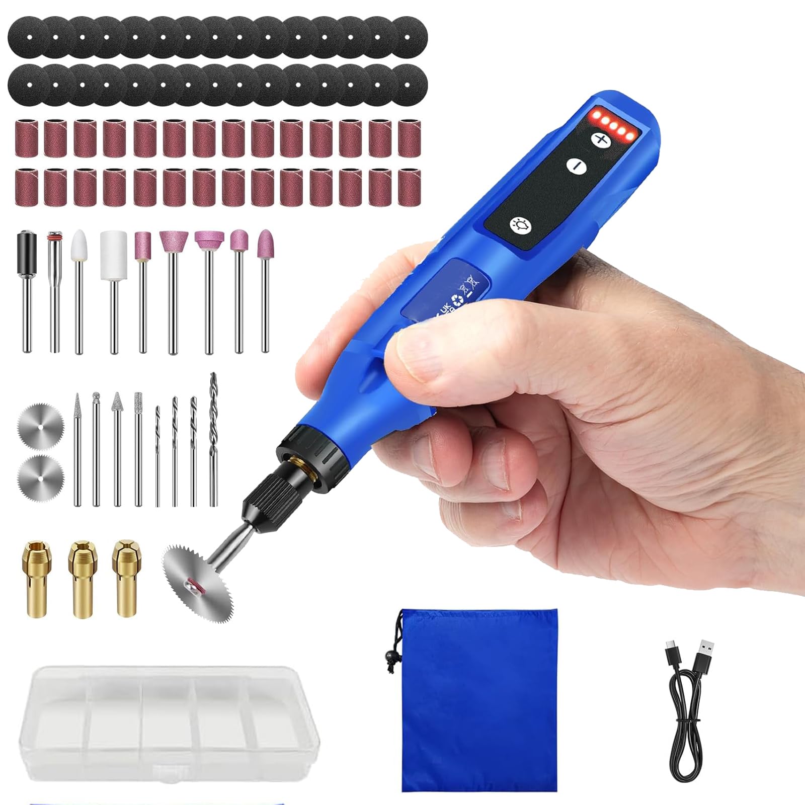 Cordless Mini Cordless Rotary Tool with Light, USB Quick Charging, 5-Speed Adjustment Rotary Multi Tool, Electric Rotarys Drill, 3.7V Mini Craft Drill for Sanding, Polishing, Drilling, Etching, DIY