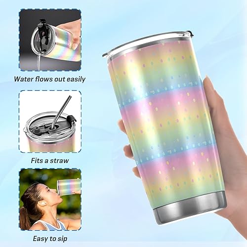 Miniatura 6 de Trendy Polka Dot Rainbow Peach Blue Stainless Steel straw, vacuum insulated water bottle with Straw Leak Resistant Flip coffee mug for coffee safe