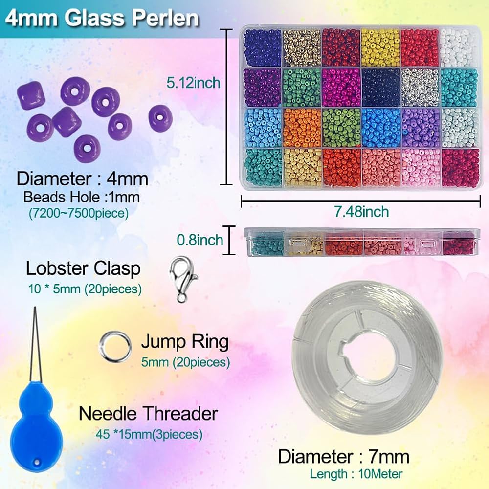 INDIKONB Glass Seed Beads For Jewelry Making - 8/0 3mm Multicolored