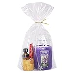 Wowfit 50 CT 12x16 inches Large Clear Bottom Gusset Cellophane Gift Bags with 6 Gold Twist Ties, Cello Packaging for Baby Showers, and Wedding Gift Wrapping