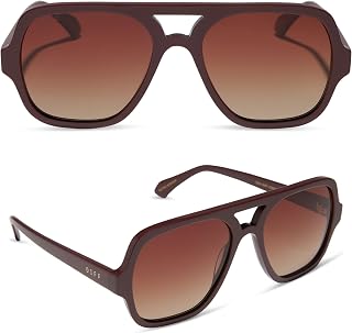 DIFF Layton Oversized Navigator Sunglasses for Women and Men | UV400 Polarized Protection | Rugby Red + Brown Gradient