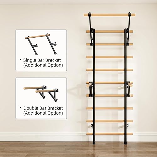 Miniatura 4 de DHT Wood Stall Bar, Swedish Ladder Suspension Trainer with 9 Strategic Rods, for Home, Gym, School and Clinics, Black