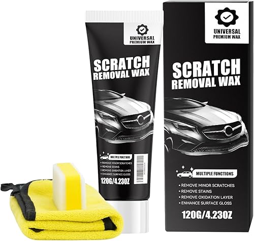 Universal Premium Wax Car Scratch Removal Wax, 4.23 oz, Removes Minor Scratches, Stains, Oxidation, Enhances Gloss, with Sponge and Microfiber Cloth
