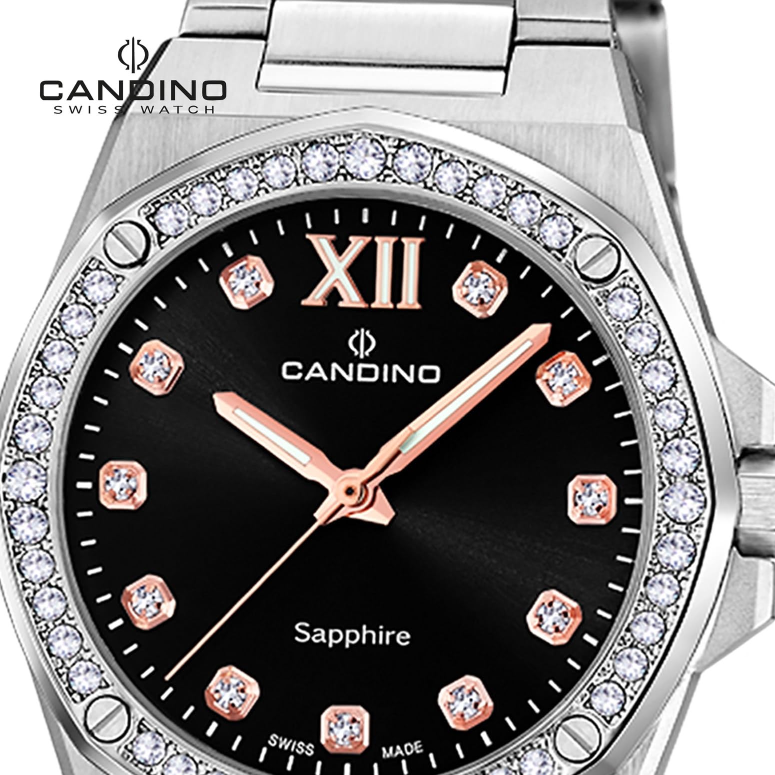 Candino Zegarek damski stal szlachetna srebrny Elegance zegarek na rękę UC4751/6 zegarek analogowy, srebrny/czarny, bransoletka
