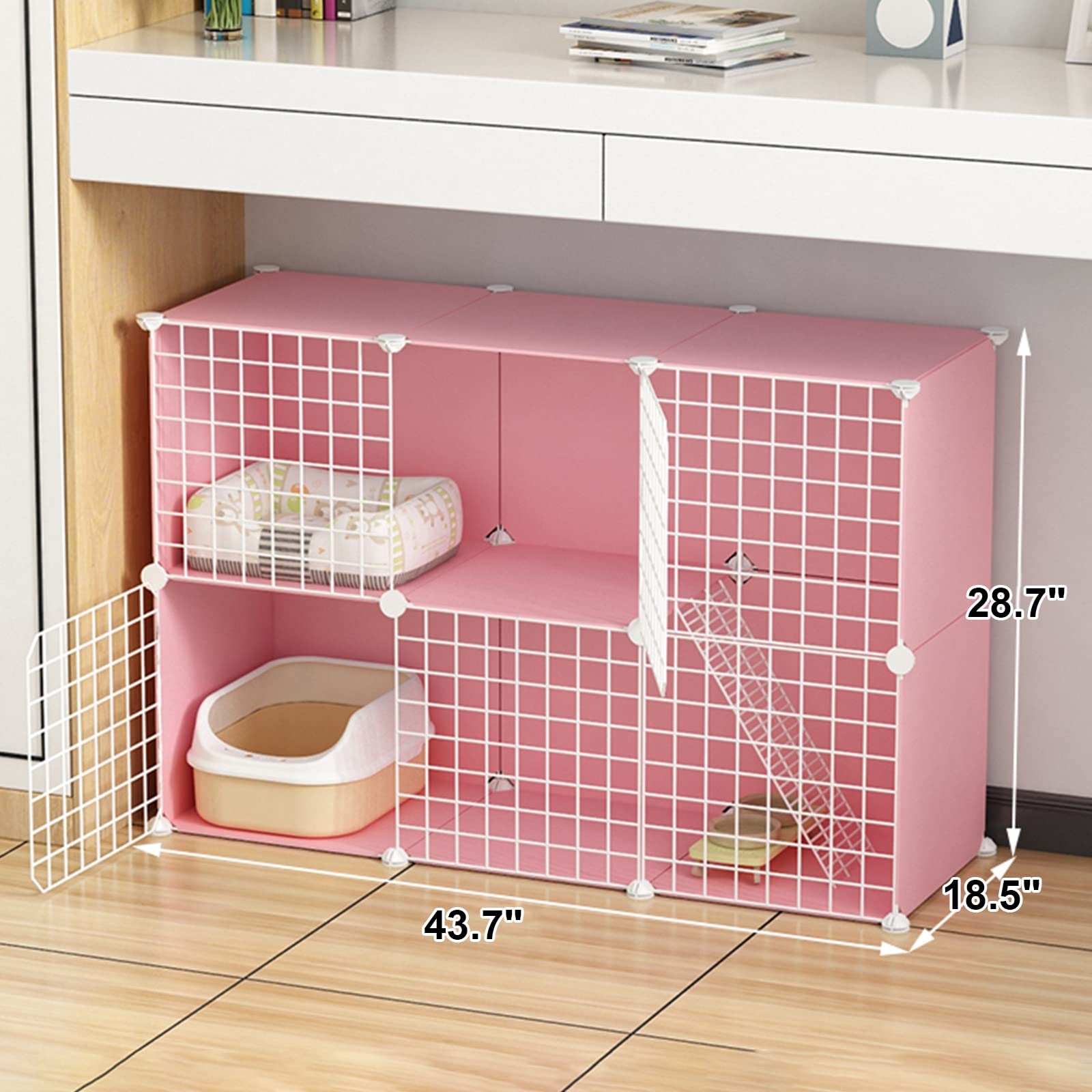 Gabbia per Gatti Doppia Piattaforme in plastica Trasportino per Gatti, Gabbia per Furetti Staccabile, Gabbia per Gattini Rigida espandibile per Accessori per Gatti da Interno (Color : Pink)