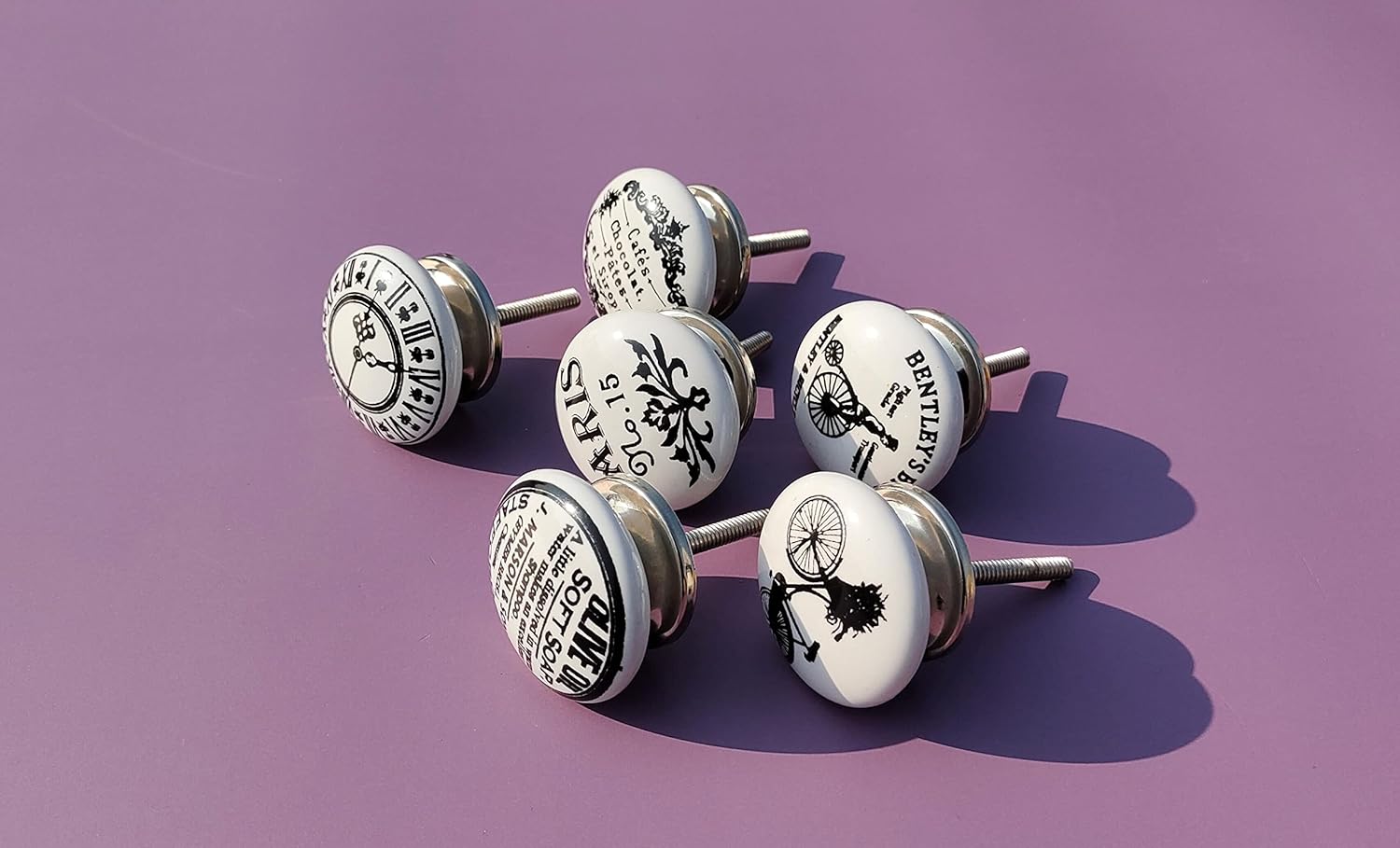 Handmade Vintage White Ceramic Stone Cabinet Knobs, Vintage Decorative Drawer Pulls for Trendy Cabinets, Modern Dressers & Cupboards, Knobs for Kitchen & Furniture - Set of 6