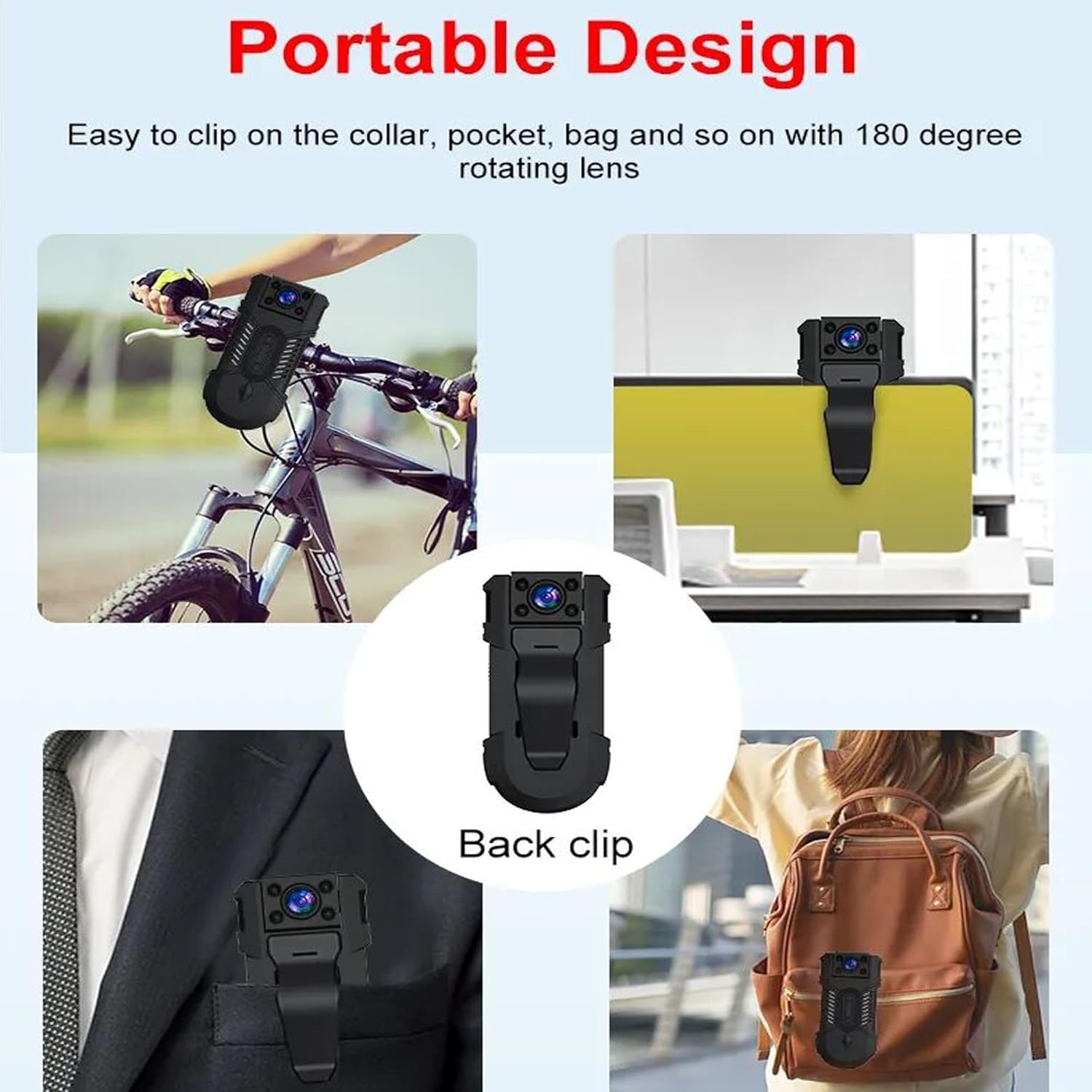 Mini Body Camera 64GB Spy Nanny Cam HD 1080P Video Body Camera with Night Vision 6H Auto overwrite 1200mAh(No Wi-Fi)
