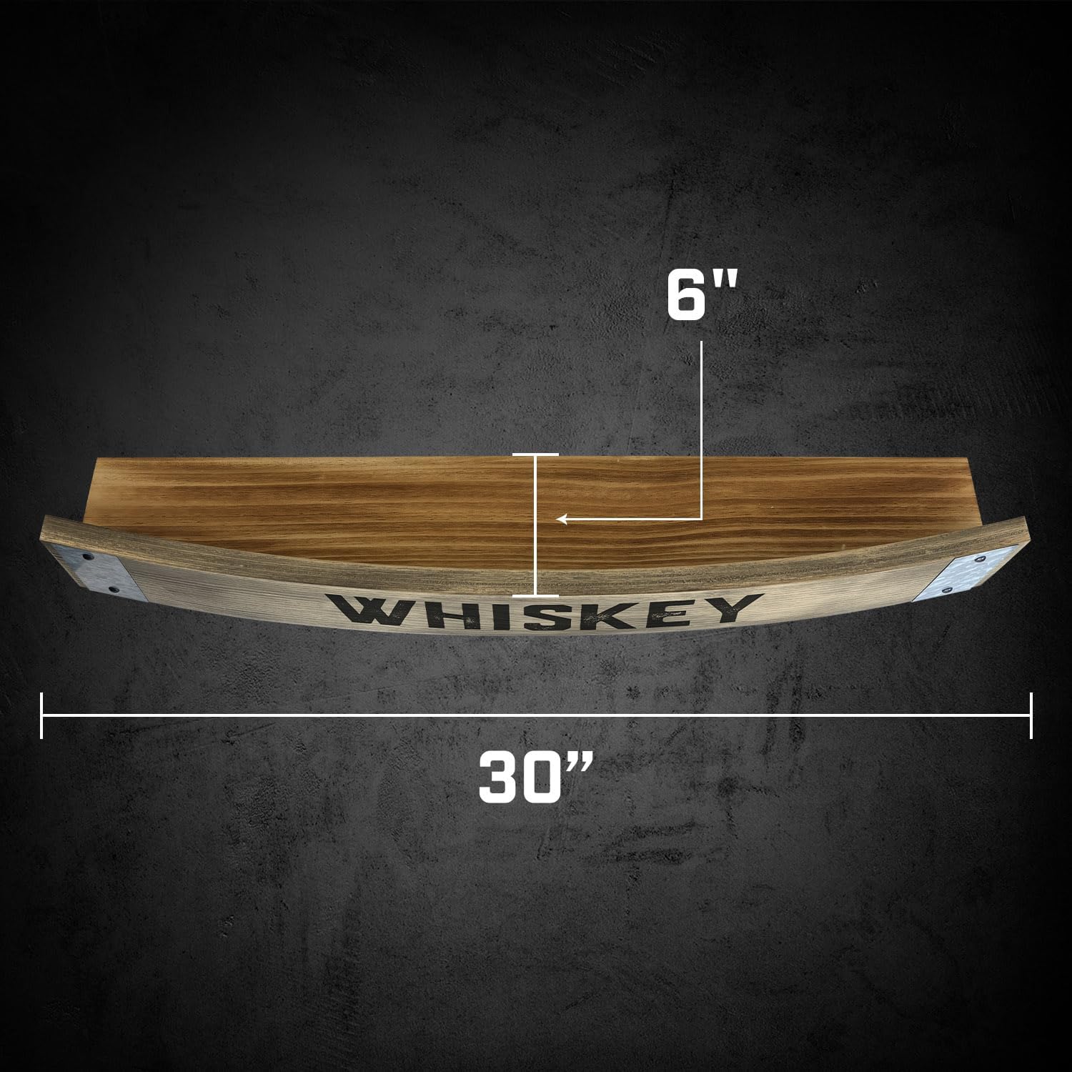 Aged & Charred Whiskey Barrel Shelf - Wall Mounted Whiskey Wooden Display Rack, Oak Barrel Shelves - Whiskey Gifts for Men