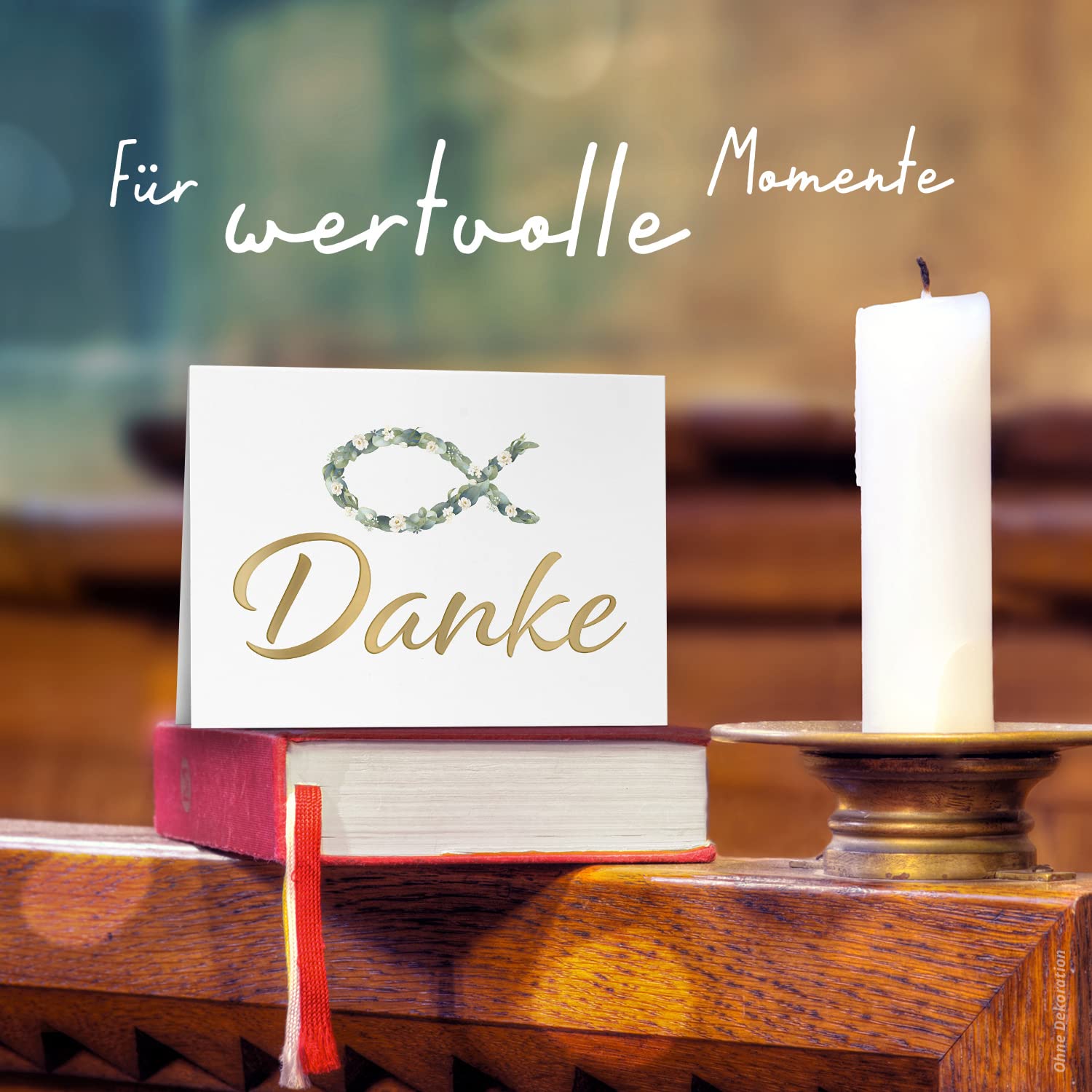 50 Dankeskarten kirchlich - Motiv Blätterfisch edel - moderne Klappkarten mit Umschlägen - Danke sagen nach Kommunion, Konfirmation, Taufe, Hochzeit