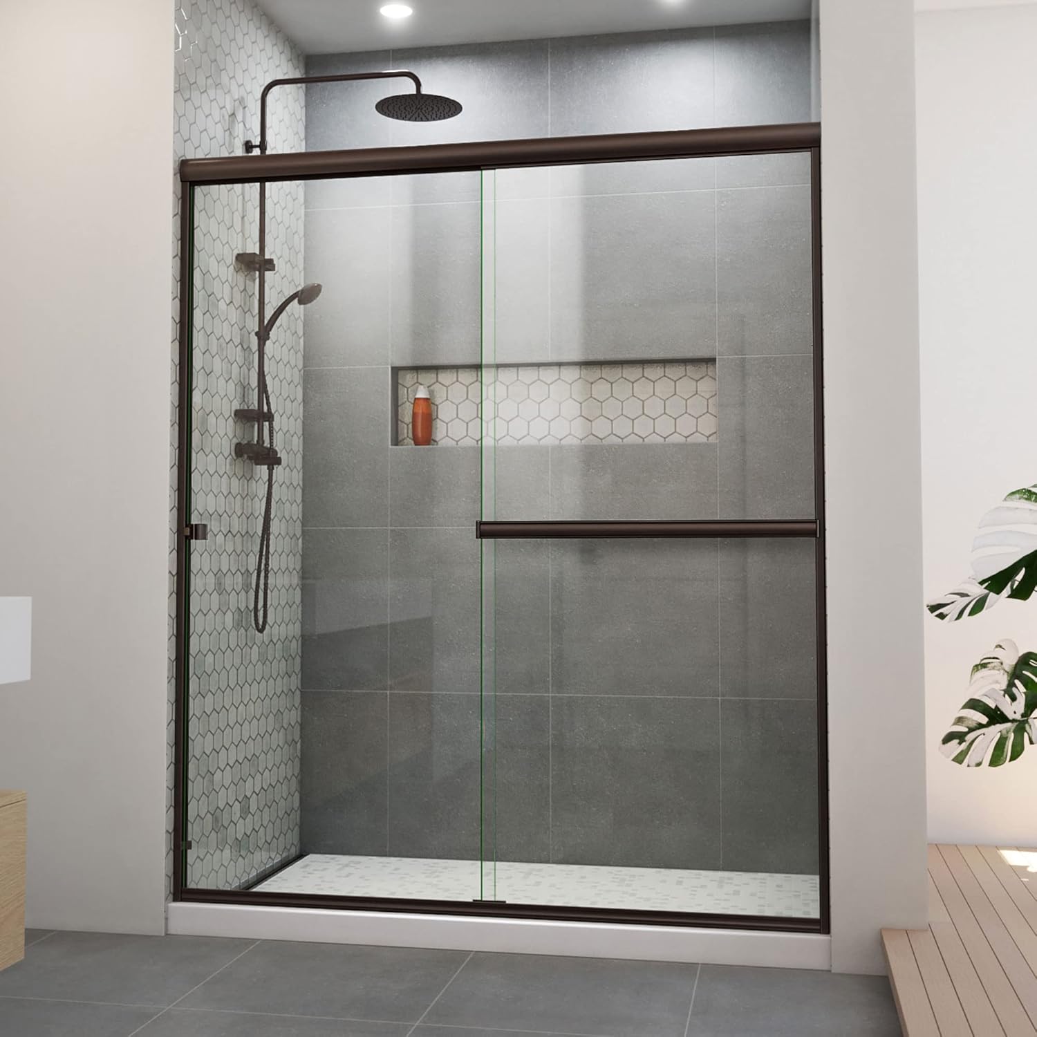 DreamLine Alliance Pro BGX 56-60 inch W x 70 3/8 inch H Semi-Frameless Bypass Shower Door in Oil Rubbed Bronze and Clear Glass