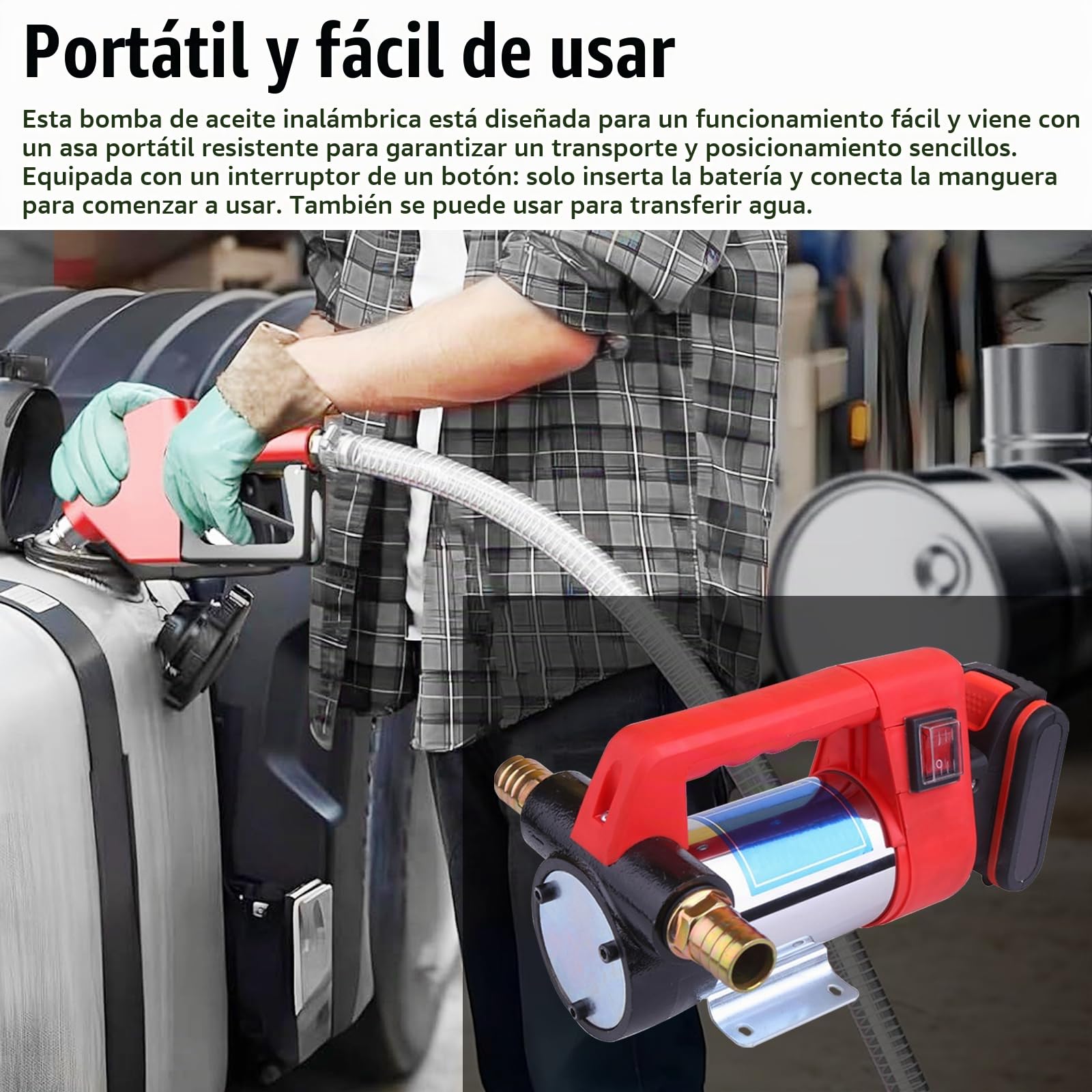 Bomba Extractora de Aceite, Eléctrica Bomba de Transferencia de Diesel con 3000mAH Batería de Litio, Bomba Extractora de Fluido Diesel Eléctrica para Diesel, Keroseno