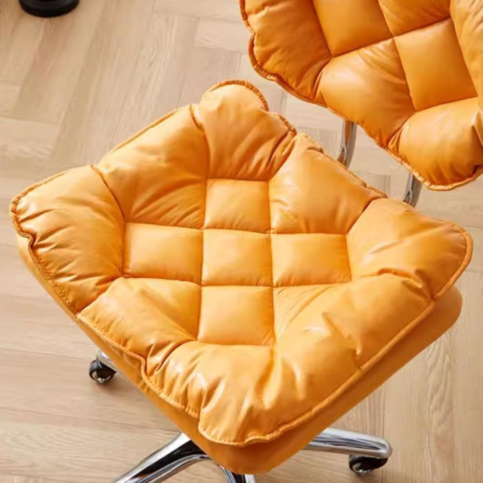 Sgabello da ufficio con ruote, sedia girevole in pelle PU, regolabile in altezza, sgabello da salone e cucina, comodo con schienale